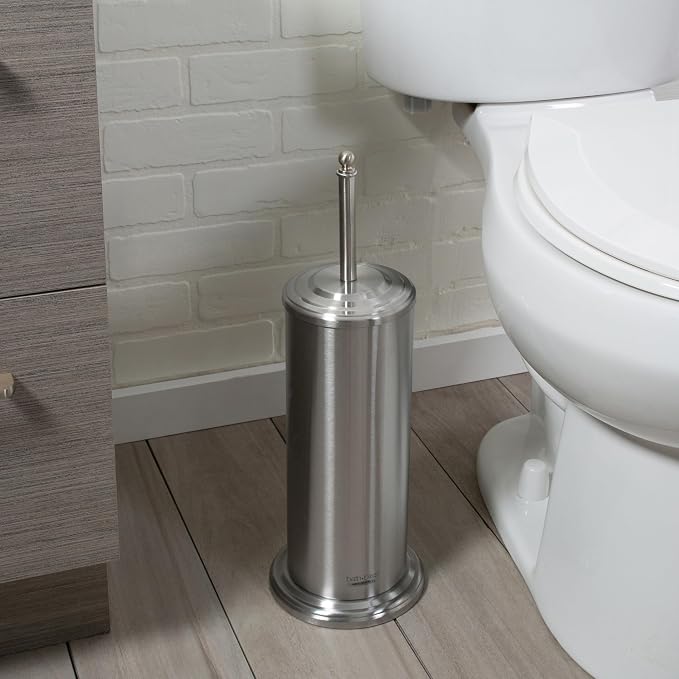 Bath Bliss Bathroom Accessories 3 Piece Trash Can, Plunger & Toilet Brush Combo Bath Set, Stainless Steel Silver (AZ-120001-SS)