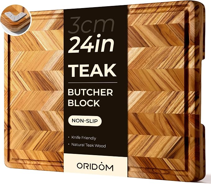 Teak Wood Cutting Board for Kitchen 24'' Extra Large End Grain Heavy Duty Checkered Cutting Board Non Toxic Best Handcrafted Solid Wood Decorative Charcuterie Butcher Block Meat Vegetables