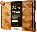 Teak Wood Cutting Board for Kitchen 24'' Extra Large End Grain Heavy Duty Checkered Cutting Board Non Toxic Best Handcrafted Solid Wood Decorative Charcuterie Butcher Block Meat Vegetables