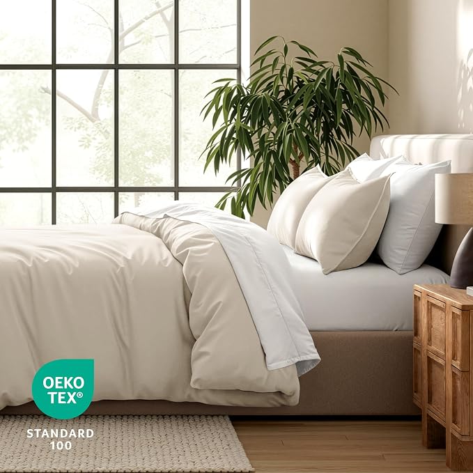 Bare Home Bedding Duvet Cover Queen Size - Premium 1800 Super Soft Collection - Lightweight, Cooling Duvet Cover - Soft Breathable Bedding (Queen, Sand)