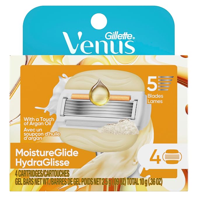 Venus MoistureGlide Women's Razor Blades, With Built-in Shave Gel Bars, 4 Razor Blade Refills, Holiday Gifts for Women, (Pack of 2)