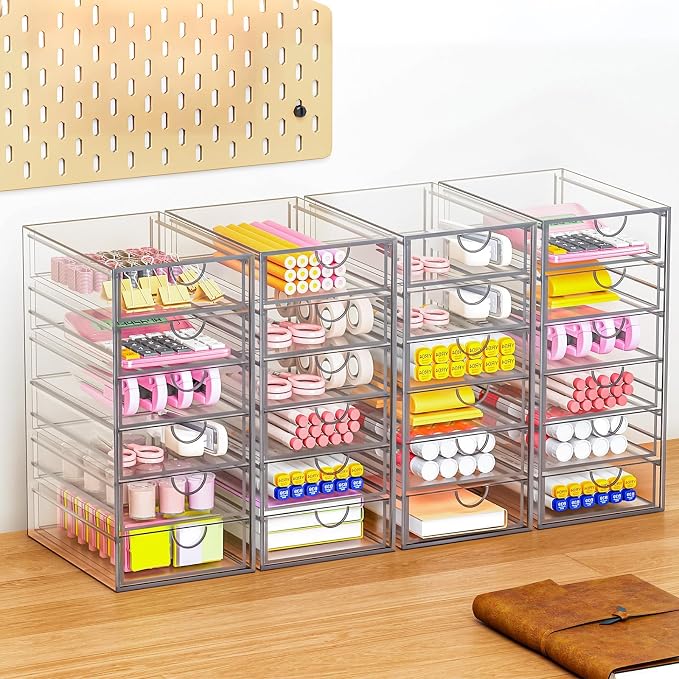 YFXCVSL Acrylic Makeup Organizer with 31 Drawers, 6 Pack Clear Storage Drawers, Bathroom Makeup Organizer for Palettes, Cosmetic, and Beauty Supplies,Ideal for Vanity, Cabinet,Desk Organization