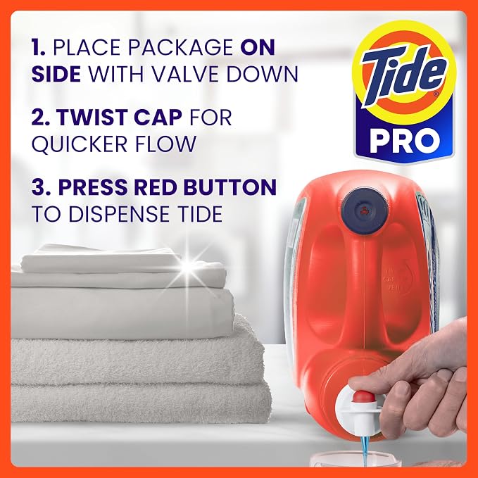Tide PRO Laundry Detergent Liquid Bulk, Removes Hotel, Restaurant, and Healthcare Stains in One Wash, Commercial Use, 80 loads, 105 fl oz (Case of 4)