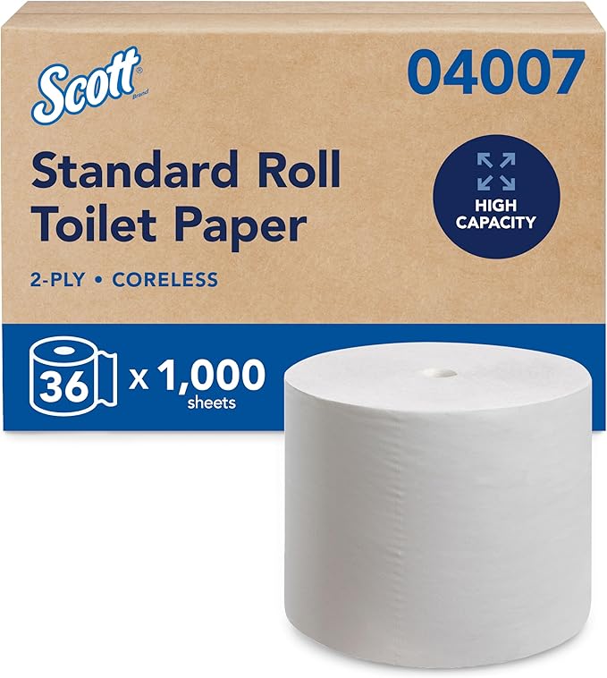 Scott Professional Essential Coreless High-Capacity Standard Roll Toilet Paper, Bulk (04007), 2-Ply, White (36 Rolls of 1,000 Sheets, 36,000 Sheet Total)