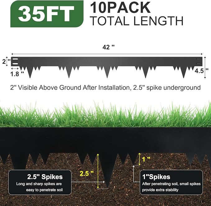 Metal Landscape Edging Border 10 Packs 42'' L x 4.5'' H, Galvanized Steel Garden Edging Border with 10 Stakes, Hammer-in Lawn Edging for Landscaping, Flower Bed, Yard, Pathway, Tree Ring (35ft Total)