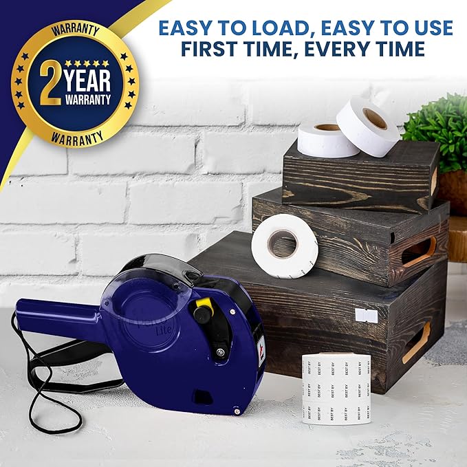 Perco Lite 1 Line Date Gun Kit for Retail Business – Includes 2 White Rolls, 4 Rolls of Best By Labels, Gun Clip & Ink Rollers – Pre-Loaded w Labels & Ink