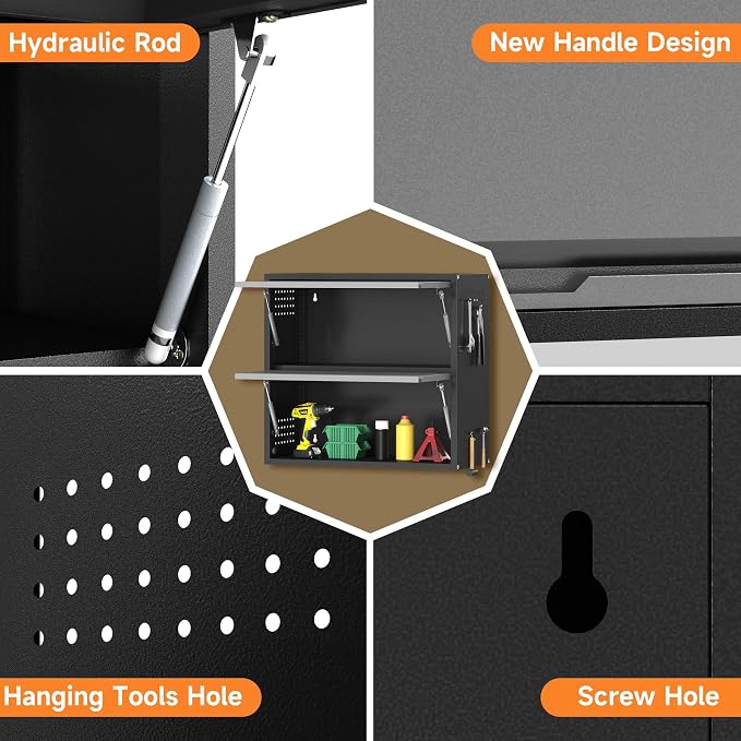 Coolsun 2 Door Metal Wall Cabinet, Garage Wall Cabinet with Up-Flip Door, 25.6" H Wall Mounted Metal Storage Cabinet for Garage,Basement,Ware House Assembly Required