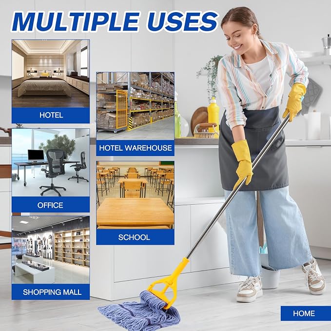 Eccliy 3 Pack Commercial Mop Heads Replacement Heavy Duty 18 oz Loop End Cotton String Wet Mop Refills Washable Absorbent Reusable for Industrial Home Tile Wood Concrete Floor (Blue)