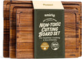 SMIRLY Walnut Cutting Board - 3 Pack Wood Cutting Boards for Kitchen | Non Toxic Walnut Wood Cutting Board with Juice Grooves and Handles, Multiple Sizes Chopping Board for Meal Prep & Charcuterie