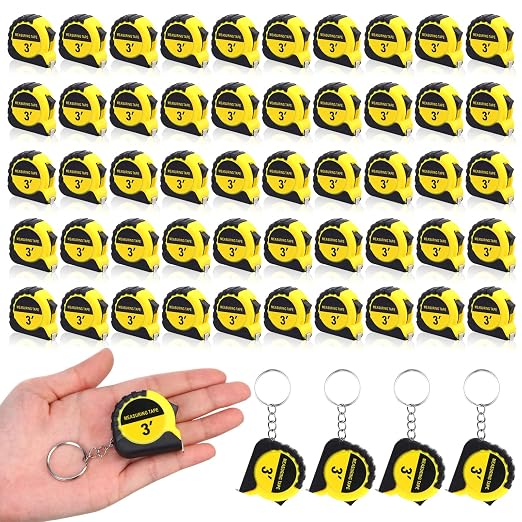 Kanayu 50 Mini Measuring Tape with Keychain Retractable Measure Tapes Portable Small Measurement Tapes Slide Lock Tape Measure with Pause Buttons for Engineer Kids Adult (3 ft,Yellow)
