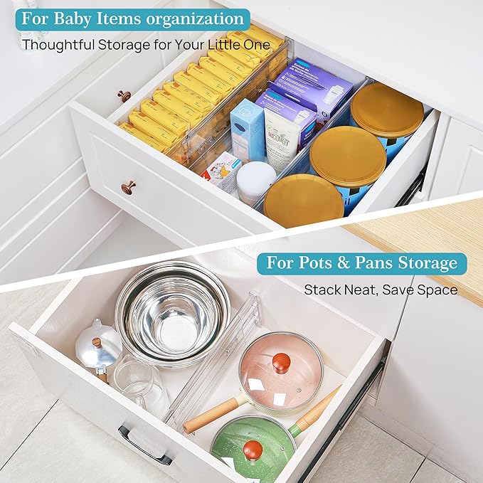 Vtopmart 6 Pack 6" Tall Upgrade Drawer Dividers for Big and Deep Drawer, 12.8"-22.3" Adjustable Expandable Dresser Drawer Organizer, Clear Plastic Separators for Dresser, Baby Supplies, Kitchenware