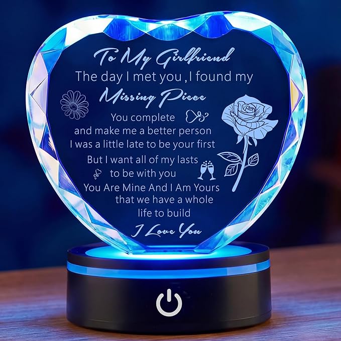Gifts for Girlfriend with Colorful Base Romantic Heart Crystal Keepsakes to My Girlfriend from Boyfriend on Birthday Anniversary, Best Birthday Gift Ideas