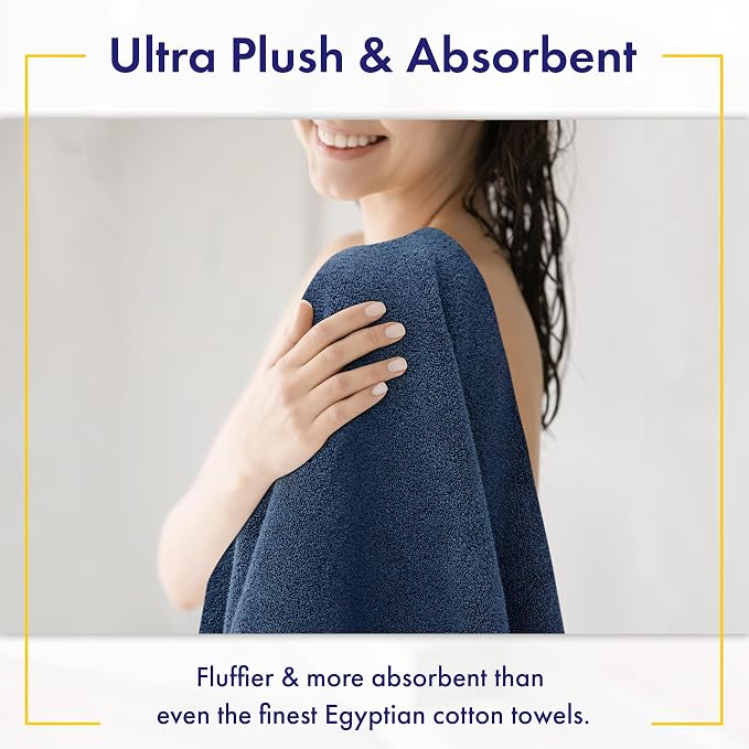 Alusa Home 100% Organic Luxury Bath Sheets - GOTS Certified - Extra Large 35x70 Inches (Pack of 2) Zero-Twist, Long-Staple Cotton Bath Sheet Set (Navy Blue)