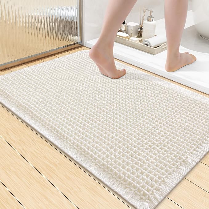 Smiry Waffle Bath Mat 36x24, Extra Soft Absorbent Bathroom Rugs, Non Slip Machine Washable Quick Dry Bath Rugs for Bathroom Floor, Tub, Shower, Home Decor Accessories, Cream