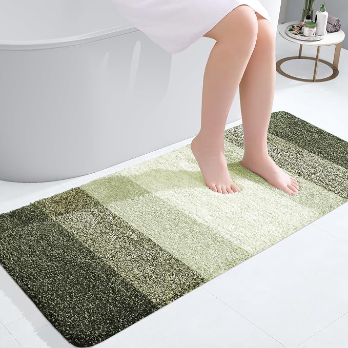 OLANLY Bathroom Runner Rugs Mat 47x20, Extra Soft Absorbent Microfiber Bath Rugs, Rubber Backing, Quick Dry, Washable Long Bath Mats for Bathroom, Tub and Shower, Home Decor Accessories, Dark Green