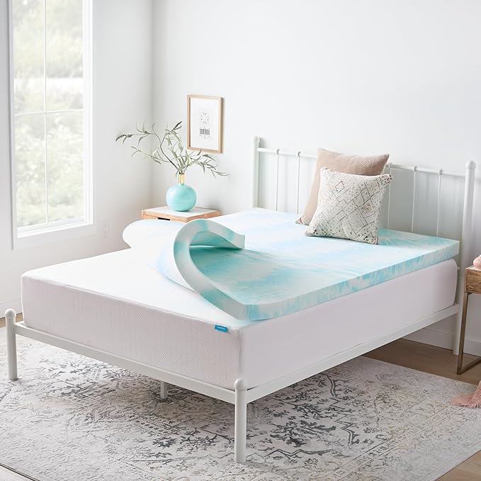 Linenspa 3 Inch Swirl Gel Memory Foam Mattress Topper, Twin Size – Cooling Gel Infused, Ventilation Holes – Pressure Relieving Bed Topper – CertiPUR Certified