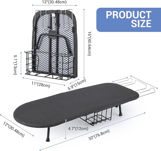 Garvee Tabletop Ironing Board, Small Portable Foldable Iron Board with Iron Rest, Storage Basket, Heat Resistant Cover & Pad, Compact for Small Spaces, Dorms, Apartments
