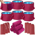 FillTouch 12 Pcs 15L Foldable Foot Soaking Tub Kit Portable Foot Bath Tub for Soaking Feet with Towel and Storage Bag Soak Spa Bucket for Travel Camping (Claret)