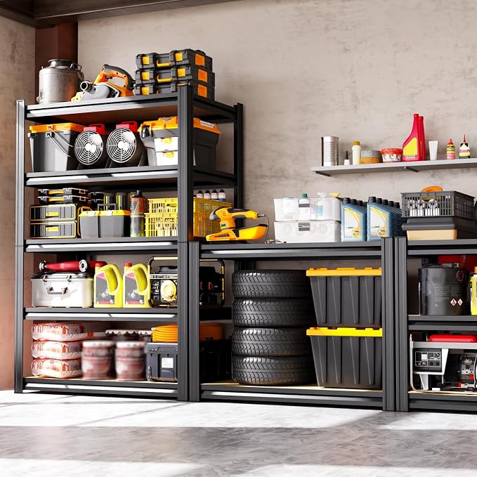 71" H x 45.6" W Garage Shelving, 5-Tier Adjustable Metal Storage Shelves, Utility Steel Storage Rack for Garage, Warehouse, Pantry, Basement, Industrial & Workshop Organization,17.7" D
