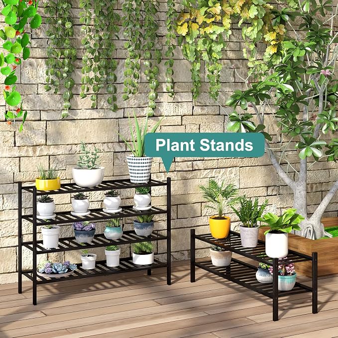 viewcare Black 4-Tier Long Shoe Rack, Bamboo Wood, 33-Inch