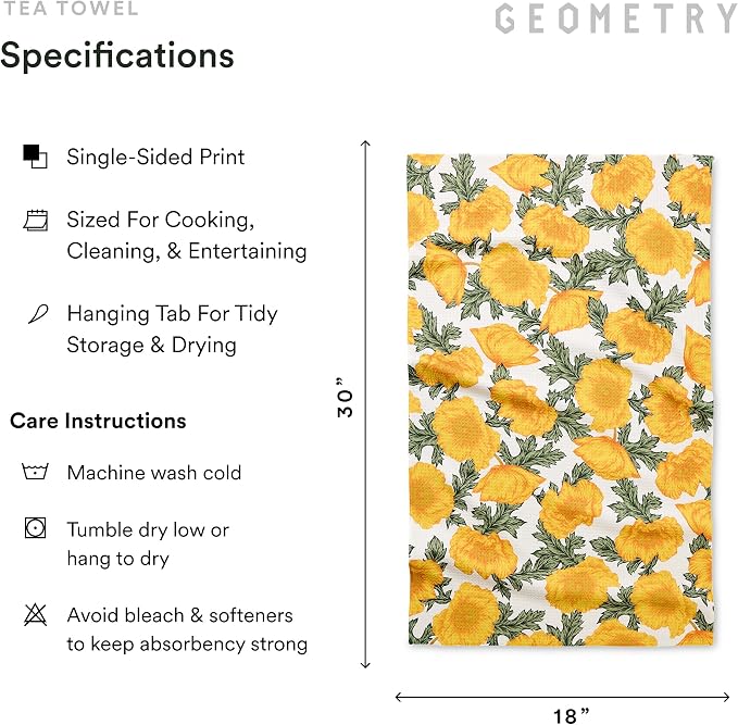 GEOMETRY Tea Towels – Spring & Summer Collection – Quick-Dry, Ultra-Absorbent, Reusable Microfiber Kitchen Towels for Drying & Cleaning - Field of Gold - 1 Pack