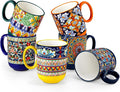 vancasso Simi Boho Coffee Mugs Set of 6, 14 oz Ceramic Mugs with Handle, Colorful Porcelain Cups Microwave Dishwasher Safe, for Latte Tea Cappuccino Cocoa Hot Chocolate
