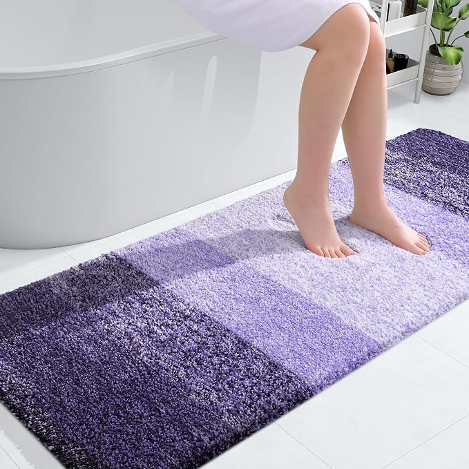 OLANLY Bathroom Runner Rugs Mat 59x24, Extra Soft Absorbent Microfiber Bath Rugs, Rubber Backing, Quick Dry, Washable Long Bath Mats for Bathroom Floor, Tub and Shower, Home Decor Accessories, Violet