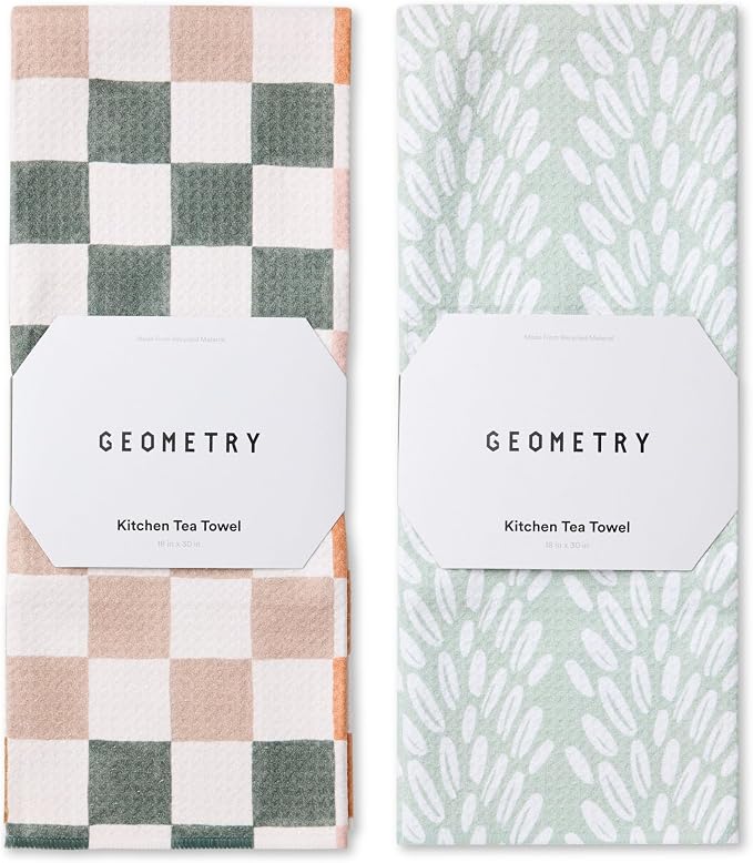 GEOMETRY Kitchen Tea Towels - Quick Dry Microfiber Dish Towels for Kitchen Checkmate CA, 18" x 30" 2-Pack
