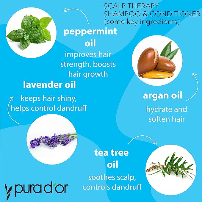 PURA D'OR Scalp Therapy Shampoo & Conditioner Set (16oz x 2) Dry, Itchy Scalp-Hydrates & Nourishes Hair w/Tea Tree, Peppermint, Argan Oil & Biotin, All Hair Type, Men Women (Packaging Varies)