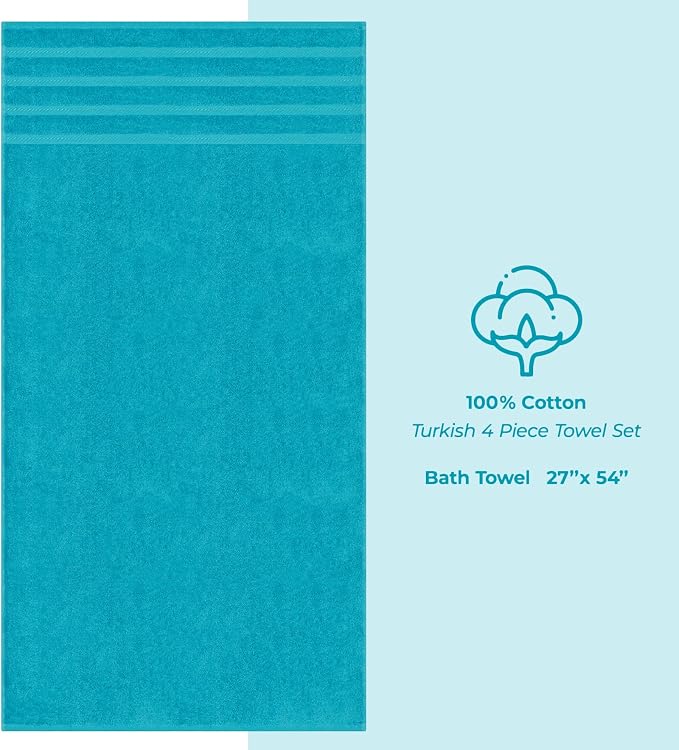 American Soft Linen 100% Cotton Luxury Turkish Towels, 4 PC Bath Towel Set | Soft Absorbent Quick Dry OEKO Tex Standard 100 Certificated Durable Machine Washable Breathable Premium Hotel Quality