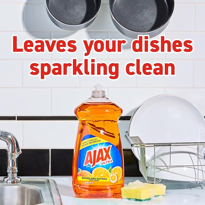 Ajax Triple Action Dish Liquid, 52 Oz, Orange, Carton Of 6 Bottles