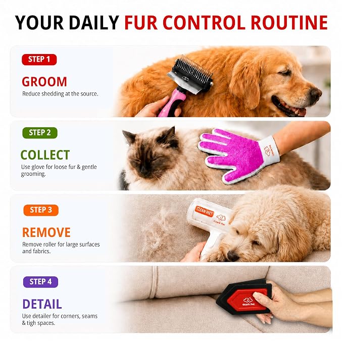 Grooming Brush for Dog/Cat with 2 Sided Grooming Brush for De-Shedding, De-Matting Reduces Shedding up to 95%, Great Short to Long Hair Small Large (Red, Combo 4-in1 Small)