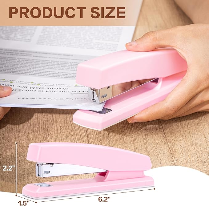 Deli Stapler, 12 Pack Staplers with 12000 Staples and 12 Staple Removers, Staplers for Desk, 25 Sheet Capacity, Pink