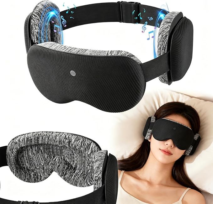 CLOZIA Sleep Headphones Wireless Bluetooth, White Noise Bluetooth Sleep Mask with 12 Soothing Sound, Sleep Mask with Bluetooth Headphones for Travel Yoga Office Meditation, Black