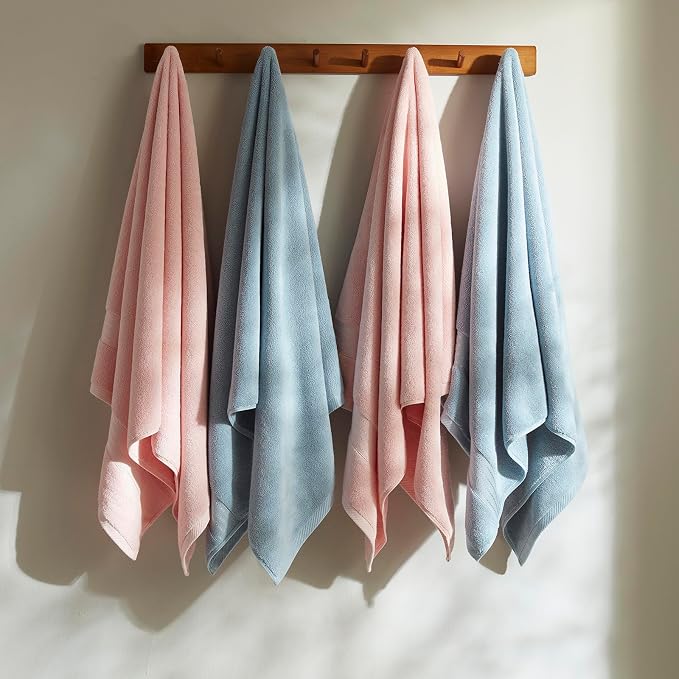 COZYART Luxury Bath Towels 2 PCS, Pink 100% Turkish Cotton 650 GSM | OEKO-Tex 100 Certified Zero Twist Ring Spun, Soft Absorbent Quick Dry, Plush Fluffy, Breathable Hotel Quality for Daily Use