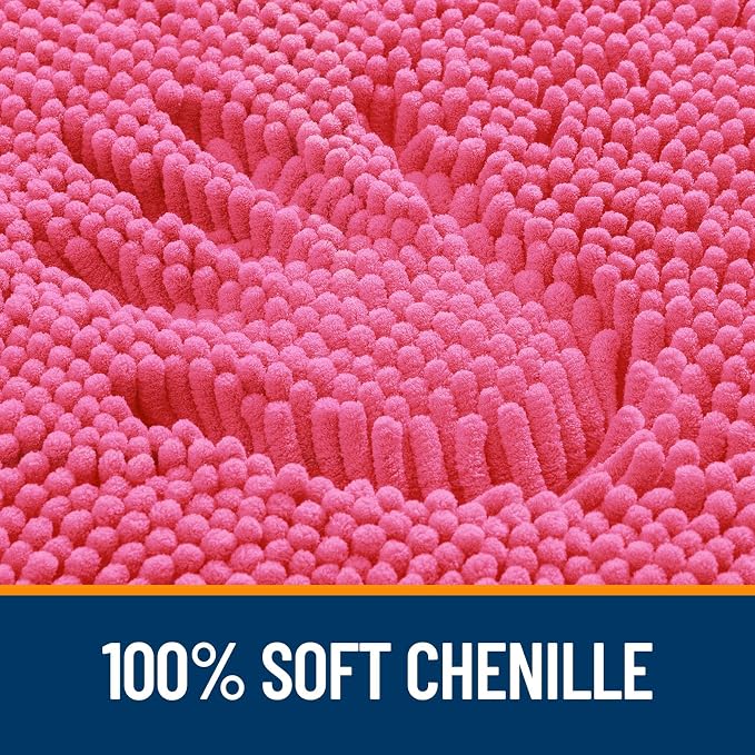 OLANLY Large Bathroom Rugs 44x32, Extra Soft Absorbent Chenille Bath Rugs, Rubber Backing Quick Dry, Machine Washable Bath Mats for Bathroom Floor, Tub and Shower, Home Decor Accessories, Hot Pink