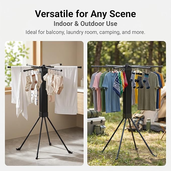Laundry Drying Rack Collapsible, Foldable Clothes Drying Rack, Indoor Clothes Drying Rack, with 16 Clips Portable Clothes Drying Rack for Hanging Clothes, Indoor, Camping, Balcony, Outdoor