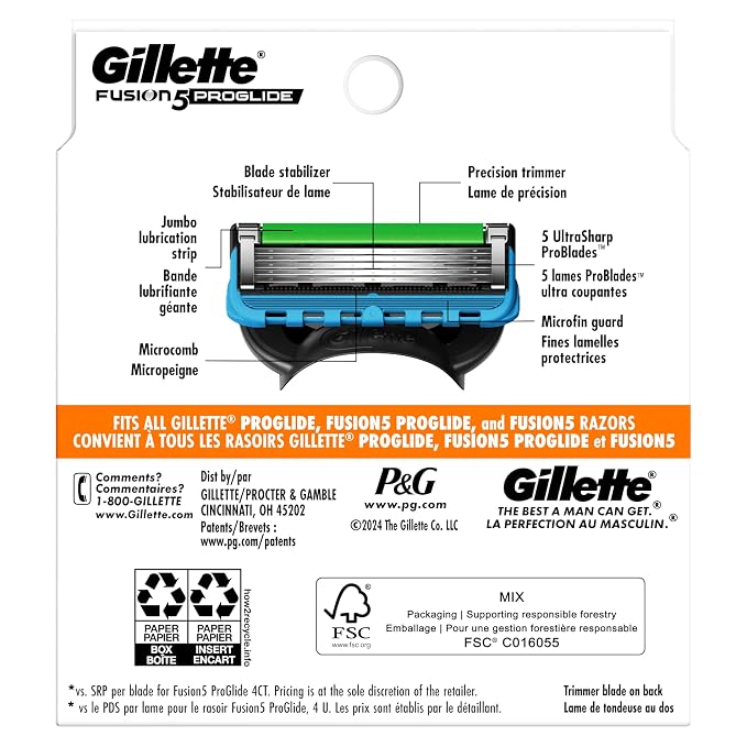 Gillette ProGlide Razor Refills for Men, 12 Razor Blade Refills