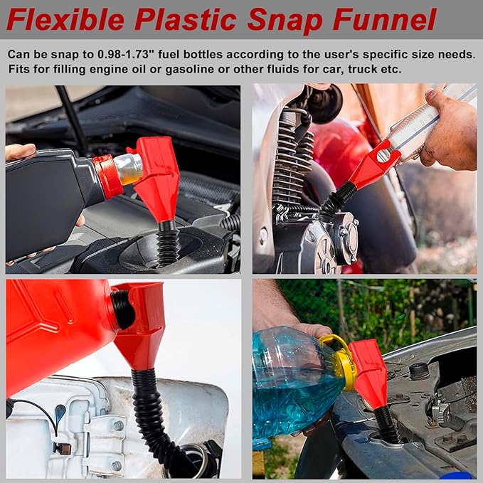 4Pcs Oil Filter Pliers Set, 3 Jaw oil filter Wrench with Flexible Plastic Funnel For Automotive Oil Change, Adjustable Oil Filter Removal Tool From 1-3/4" to 6" (Black)