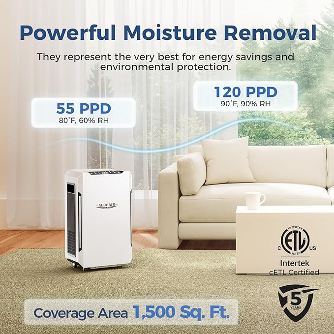 ALORAIR 120 Pints Commercial Grade Dehumidifier with Pump & Drain Hose SLGR Tech High Efficient Industrial Dehu for Bedroom, Basement, Bathroom, Home Use, Garage, Warehouse, 6 Years Limited Warranty