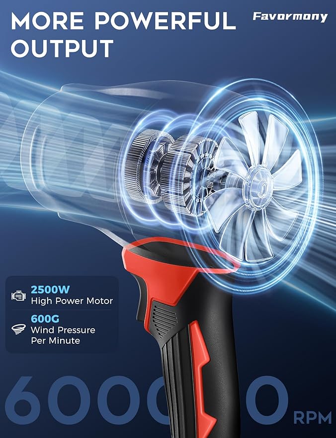 Cordless Leaf Blower, 600,000 RPM Electric Handheld Turbo Jet Blower with 2×4.0Ah Batteries and Charger for 40 Minutes Use, Portable and Lightweight for Lawn Care, Patio, Yard, Deck Cleaning (Red)