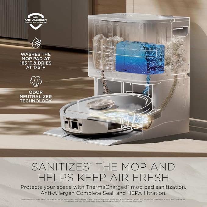 Shark PowerDetect UV Reveal Luxe Collection | 2-in-1 Robot Vacuum & Mop for Carpets & Hard Floors | UV Stain Detect | Self-Clean, Self-Empty, Heated Wash & Dry | Blue Harbor | RV3025XEUSBL