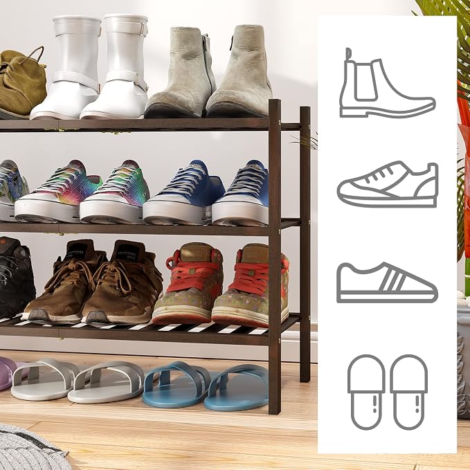 viewcare Shoe Rack for Closet, 3-Tier Bamboo Wood Shoe Racks, Stackable | Beautiful | Natural | Functional | Sturdy, Bamboo Shoe Rack for Entryway Hallway Closet