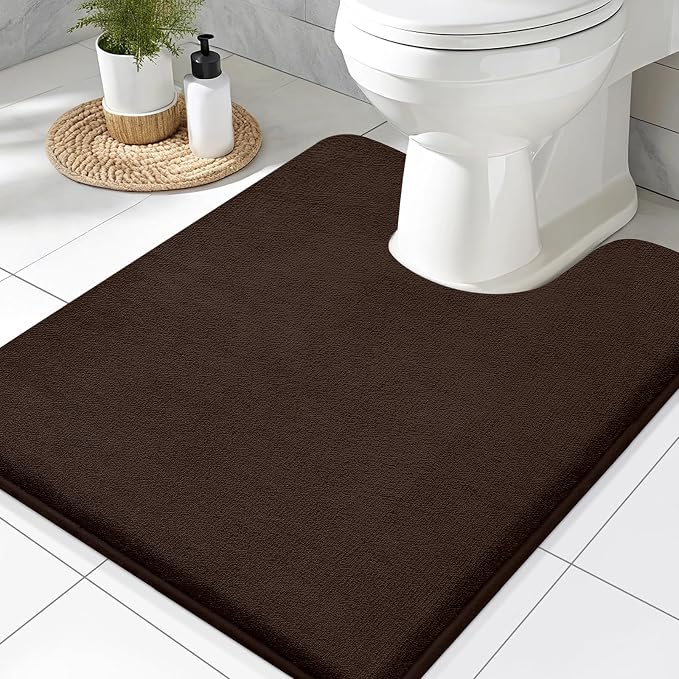 Smiry Memory Foam Toilet Rugs U-Shaped 24x20, Extra Soft Absorbent Non-Slip Contour Bathroom Rugs, Machine Washable Bath Mats for Toilet, Brown