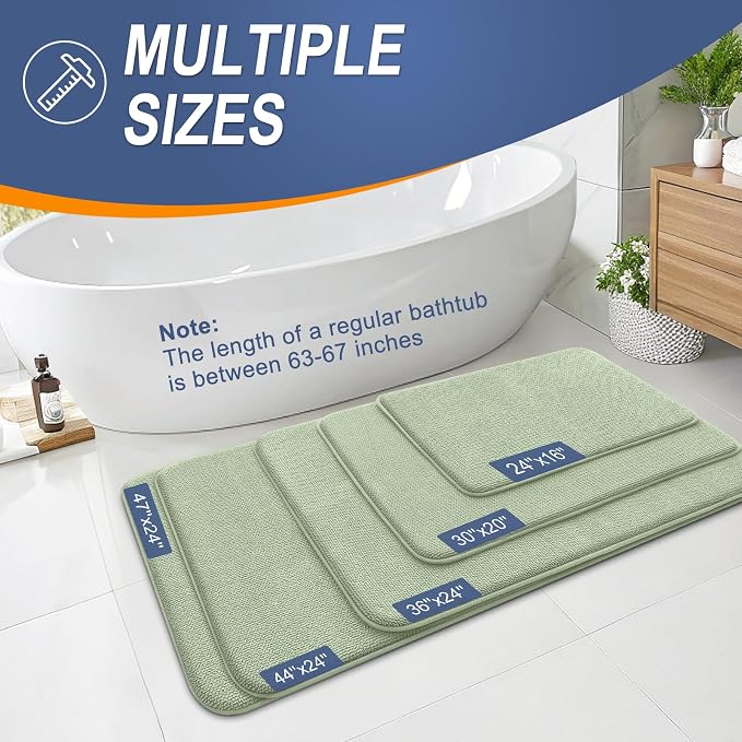 OLANLY Thick Memory Foam Bathroom Rug 34x21, Absorbent Bath Mat, Sage Green | Soft Quick Dry Bath Rugs Mats, Non-Slip, Machine Washable Carpet for Bathroom Floor, Tub and Shower, Home Decor Accessories