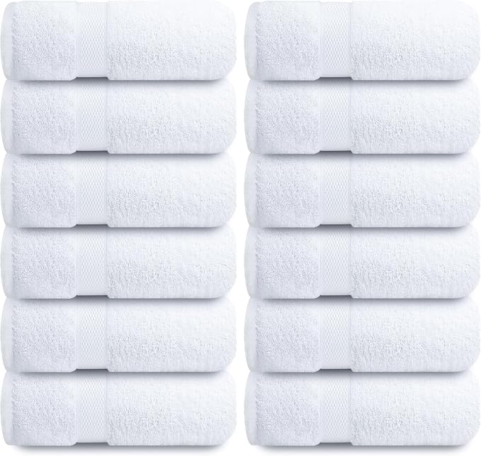 Infinitee Xclusives Luxury Wash Cloths for Showering [13x13] – 100% Cotton Washcloths [Pack of 12], Soft and Absorbent Face Towels for Bathroom Wash Clothes, Gym, and Spa (Brilliant White)