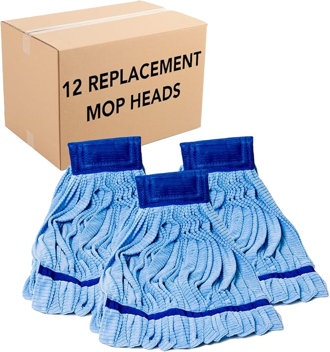 Arkwright Microfiber Tube Mop Head Replacement - (Bulk Case of 12) Heavy Duty, Lint Free, Super Absorbent & Bleach-Safe, Janitorial Essential for Commercial & Industrial Floor Cleaning, 21 oz, Blue