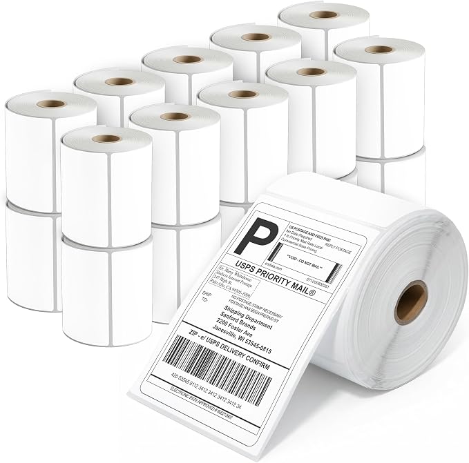 Spartan Industrial - 4" X 6" Direct Thermal Labels (5000 Count, 20 Rolls) - Printable Postage Shipping Labels for Packages and Returns - Compatible with Zebra and Rollo Printers