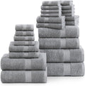 LANE LINEN Towel Set Soft Absorbent Quick Dry 100% Cotton 24 Piece - Grey | Cotton Bath Towels - Lightweight & Breathable, Fade-Resistant Color, Classic Terry Weave, Densely Woven & Durable
