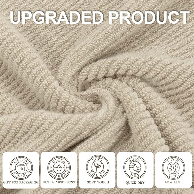 VOOVA & MOVAS Washcloths 6PC, 100% Cotton, 13x13 in, Beige Tan | Quick Dry, Soft, Absorbent, Hotel Quality, Luxury Wash Cloths, Towel Gift Set, Suitable For Spa, Bathroom, Travel